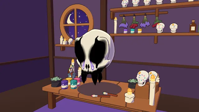 A spooky skull with dripping black eyes